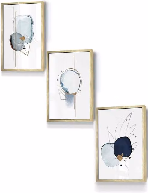 ARTZE Abstract Blue Winter Moods Angel Framed Wall Art in Metallic Gold, W: 33 cm, H: 45 cm, D: 0.2 cm