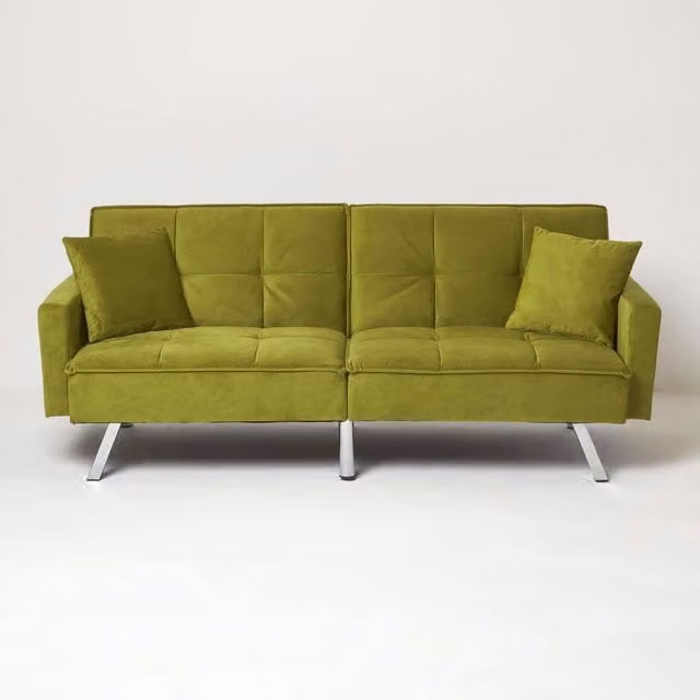 Homescapes Monty 3 Seater Velvet Click Clack Sofa Bed in Green, W/D/H: 110 x 204 x 83 cm