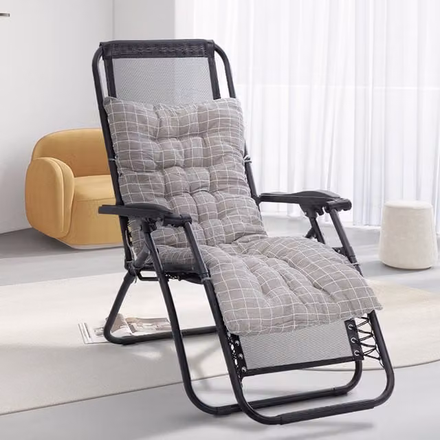 Livingandhome Grey Linen Checked Stripe Chaise Lounge Chair Cushion, Length: 170 cm