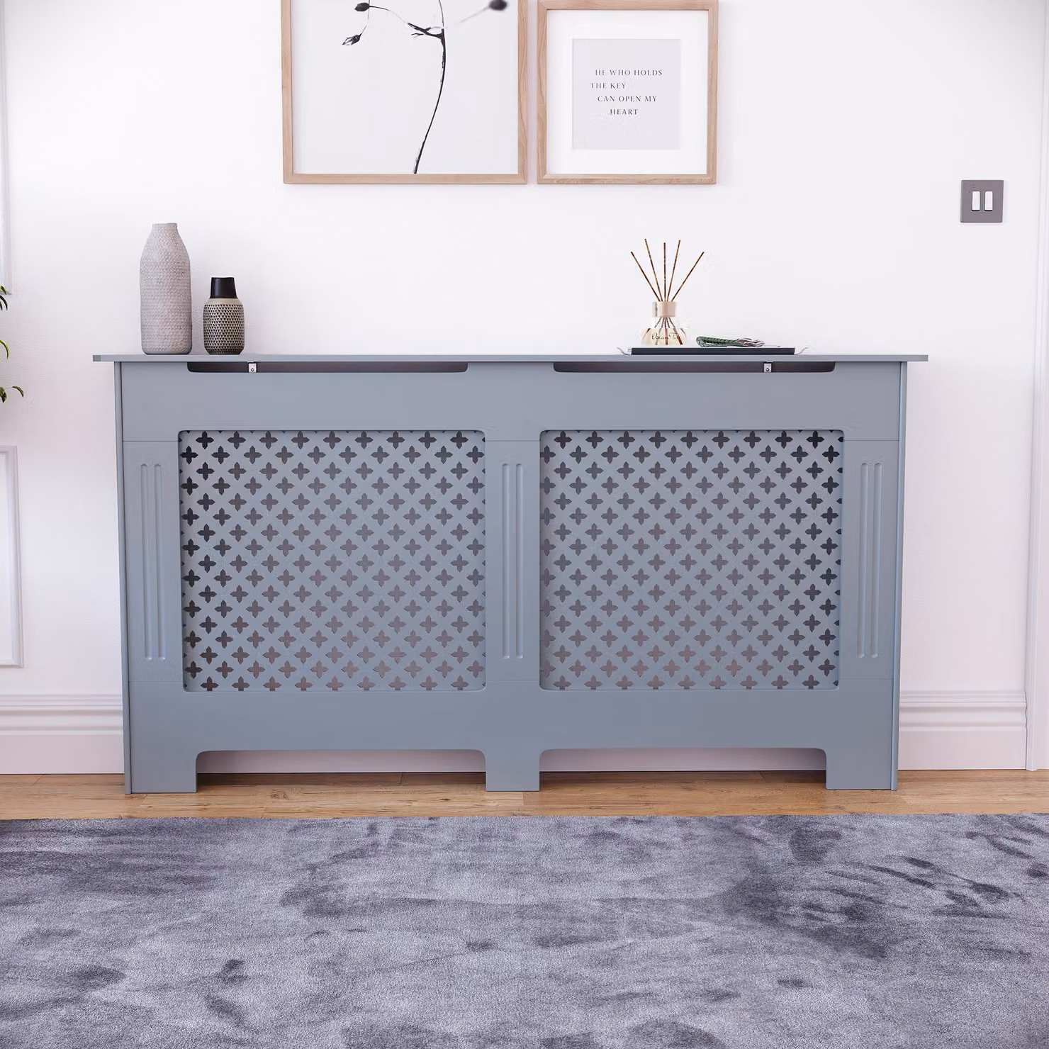 Vida Designs Oxford Geometric Radiator Cover in Grey MDF, H 82.0 cm x W 152.0 cm x D 19.0 cm – 3