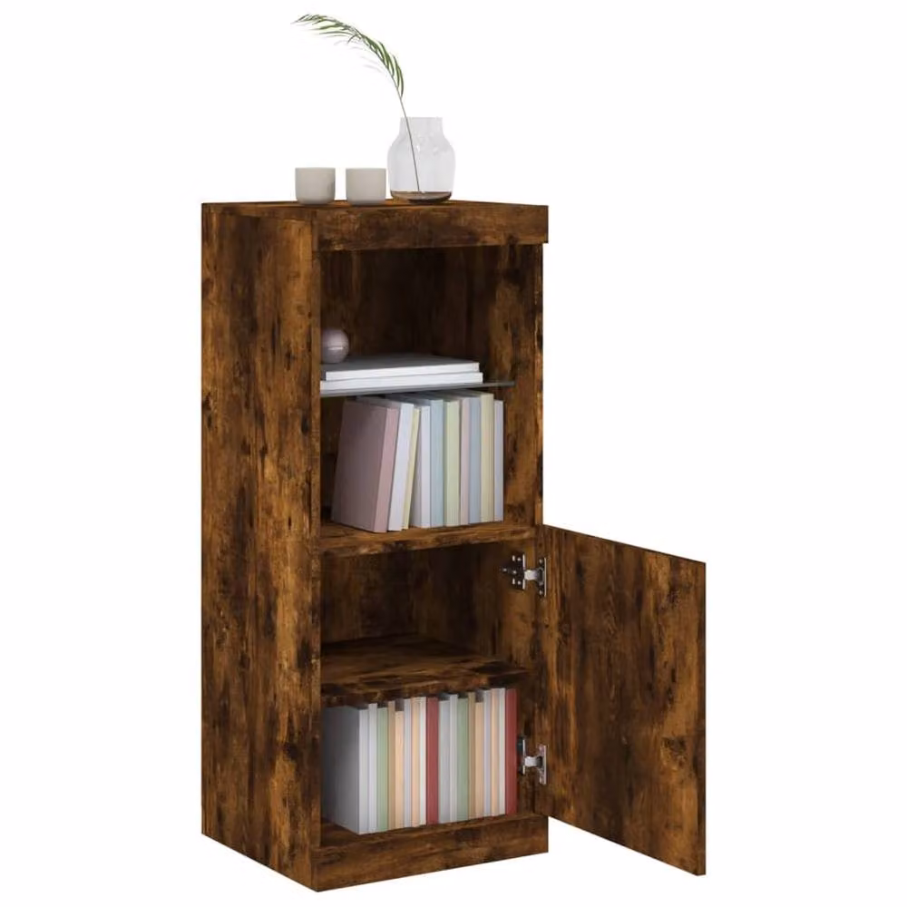 Berkfield Home Modern Sideboard with Integrated LED Lights in Smoked Oak Brown, W/D/H: 41 x 37 x 100 cm – 4