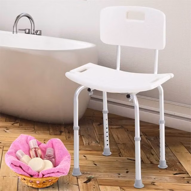 EONLION White Bath Chair Shower Stool with Height Adjustable Legs and Non-Slip Drainage Seat – 1