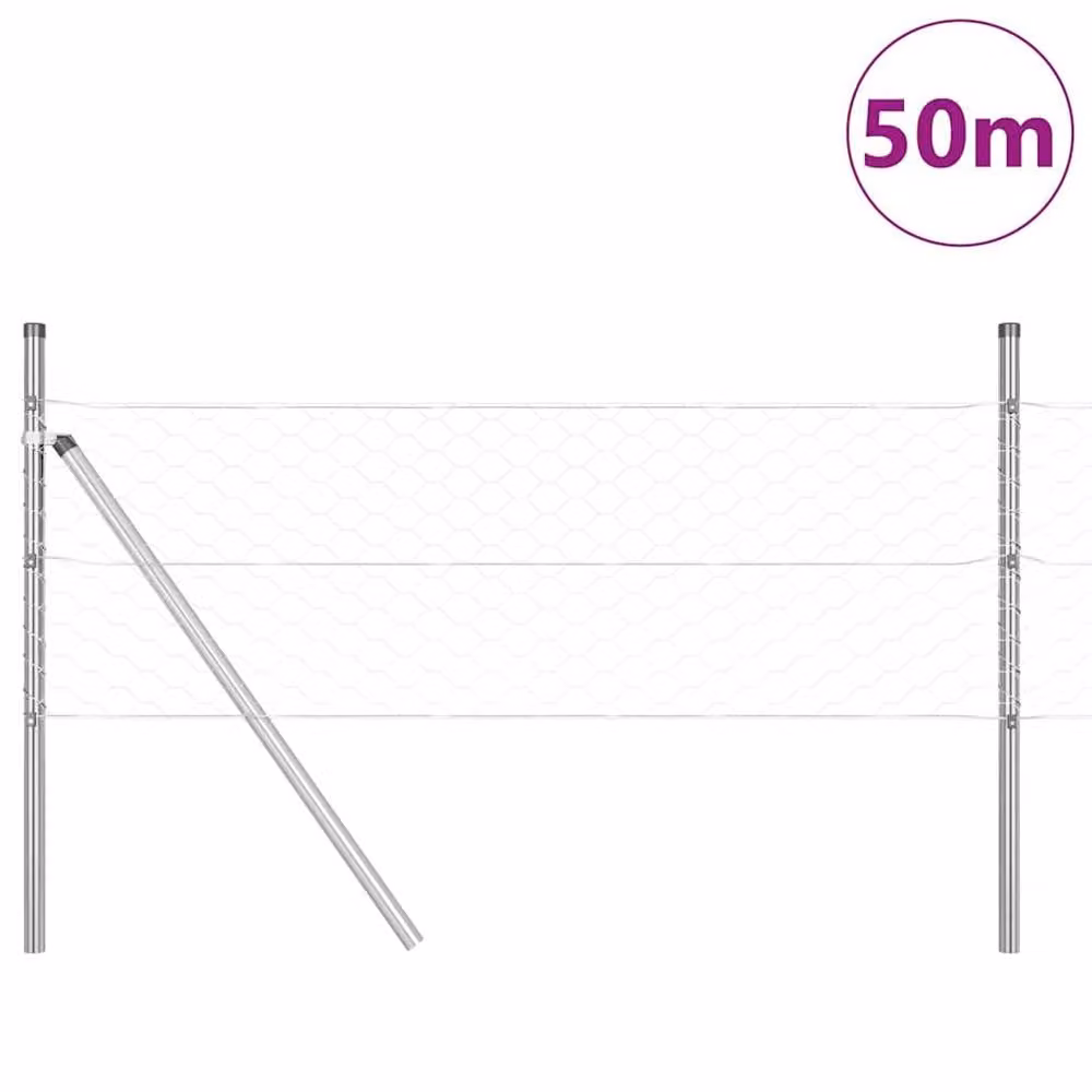 Berkfield Home Hexagon Fence in Silver Galvanised Steel, H: 80 cm x L: 50 m – 2