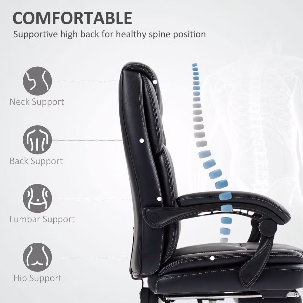 STILVORA Black Faux Leather Executive Reclining Office Chair with Footrest and Headrest – 6