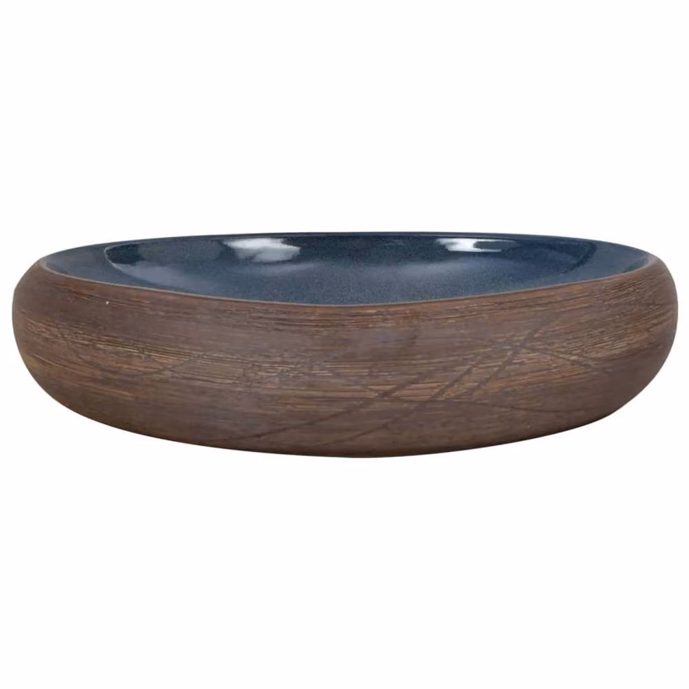 Berkfield Home Oval Ceramic Countertop Basin in Brown and Blue, W: 59 cm, D: 40 cm, H: 15 cm – 3