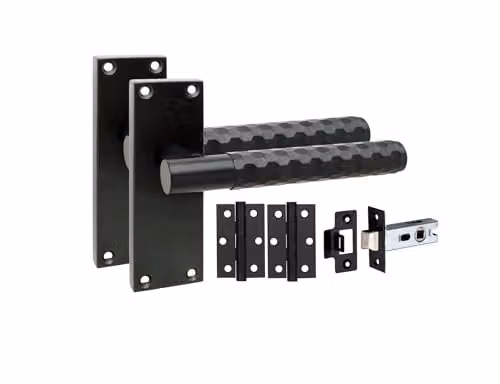Golden Grace Knurled Hex Door Handle Set with 2.5 inch Latch in Matt Black, 5 Pack – 2