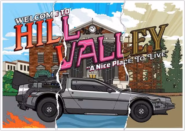 FaNaTtik Back to the Future 40th Anniversary Hill Valley Limited Edition and Numbered A3 Art Print, Multicolour