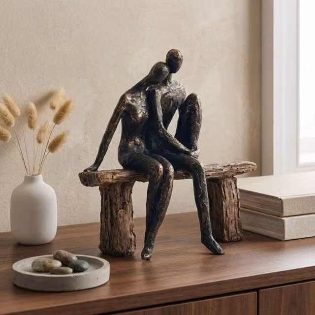 Garden Greatness Classic Bronze Couple On Bench Structure in Brown