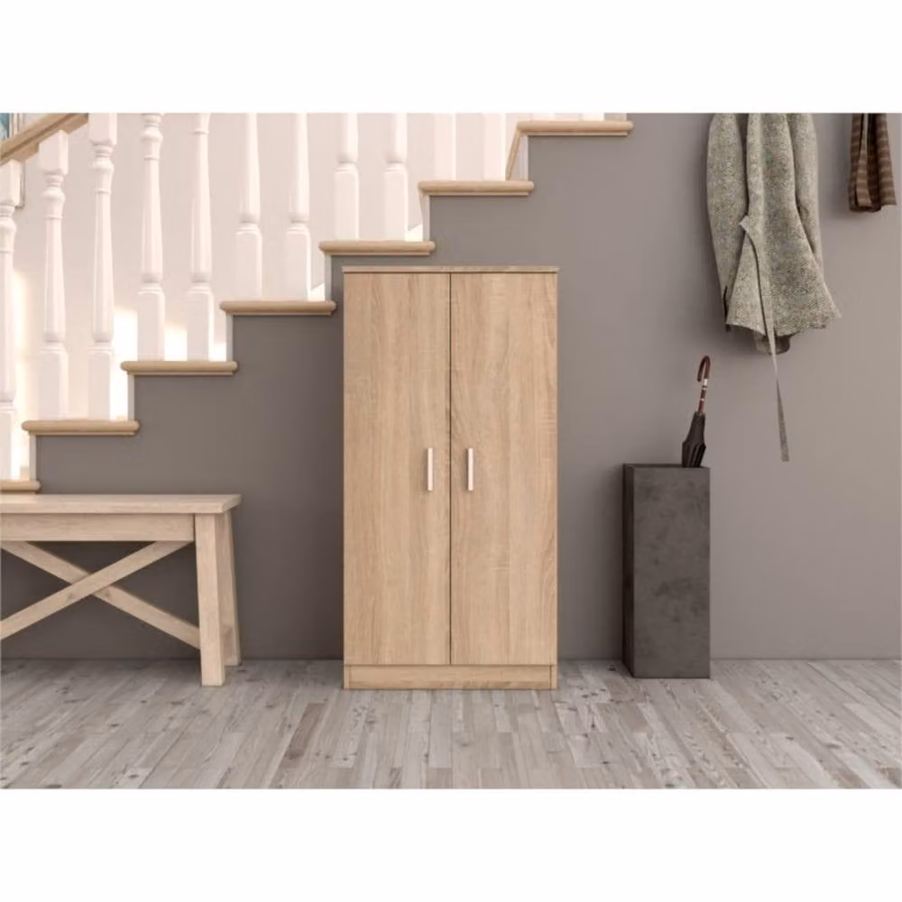 CALICOSY 2-Door Shoe Cabinet in Light Oak, Capacity 30 Pairs, Height: 108 cm, Width: 55 cm, Depth: 36 cm – 2