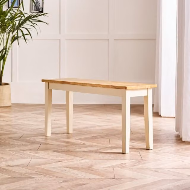 FurnitureboxUK Tenby Small Wooden Dining Bench in Cream and Light Oak