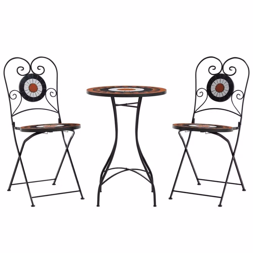 Berkfield Home Mosaic Bistro Set in Orange and White with Terracotta Ceramic and Metal – 2