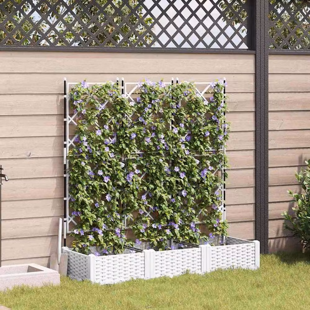 Berkfield Home Garden Planter with Trellis, 3 Piece Set, White, W: 120 cm, D: 40 cm, H: 125.5 cm – 2