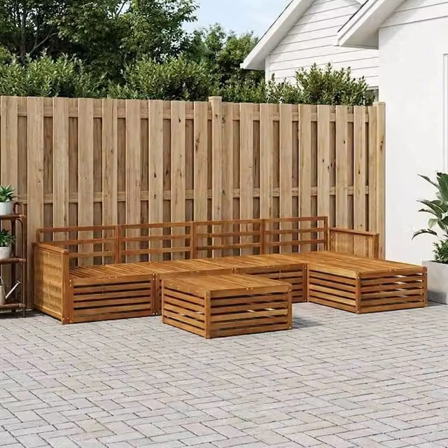 Berkfield Home 6 Piece Outdoor Sofa Set in Brown Natural Solid Acacia Wood