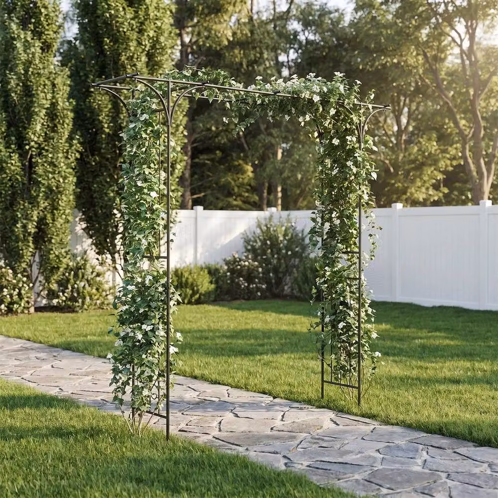 NESTLUNE Heavy Duty Metal Garden Archway Gate in Black, W: 100 cm, D: 60 cm – 4