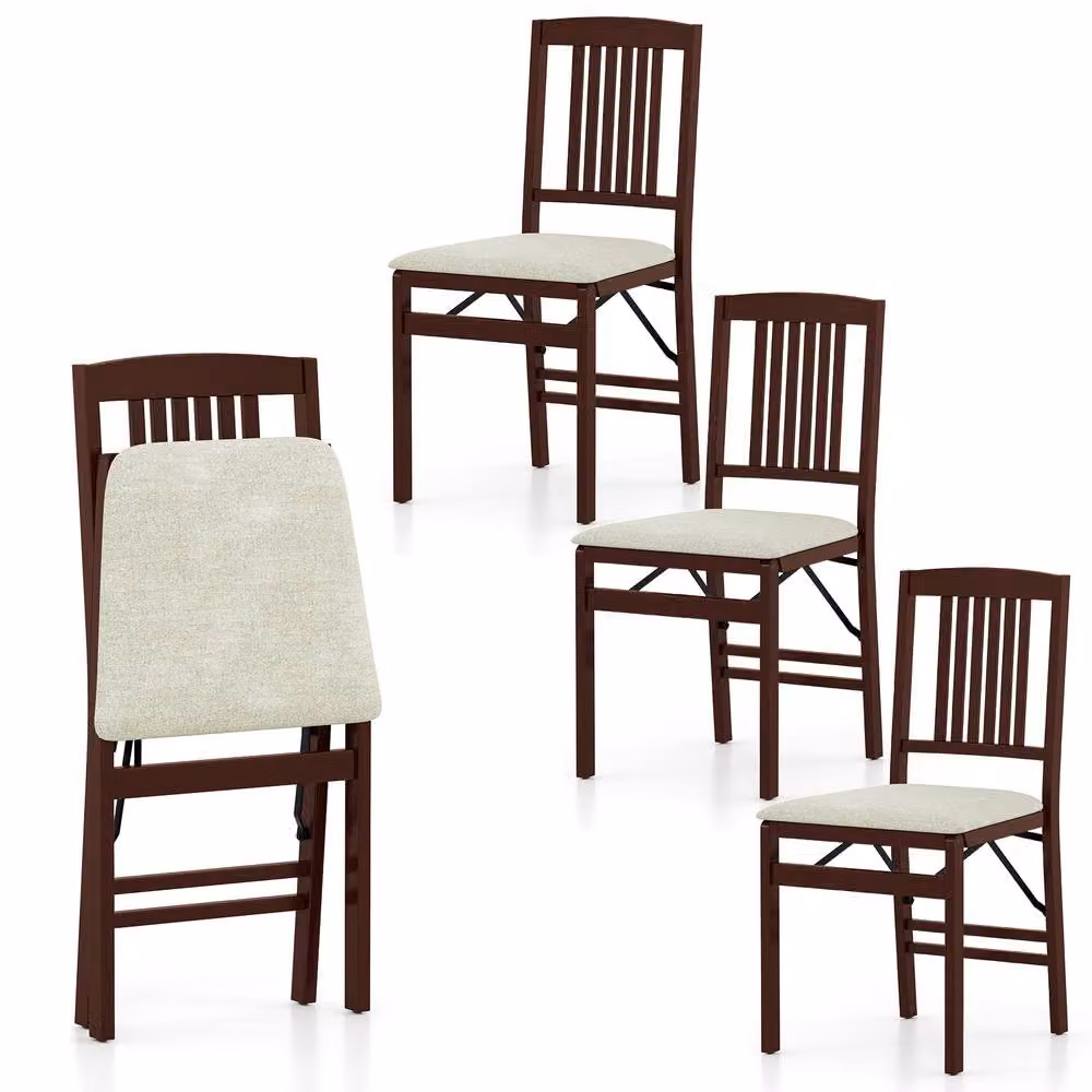 Costway Set of 2 Folding Upholstered Dining Chairs in Off-White – 3