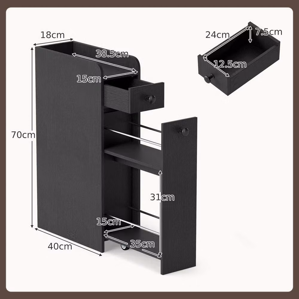 FORGEVIO Narrow Modern Bathroom Storage Cabinet with Slide-Out Drawer in Matt Black Metal – 2