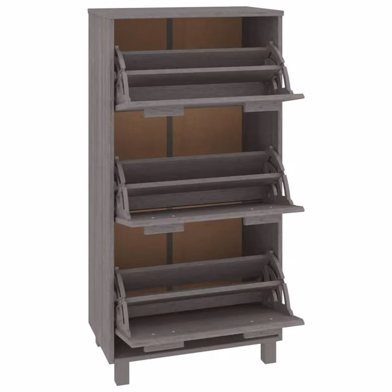 Berkfield Home HAMAR Shoe Cabinet in Light Grey, Solid Pine Wood, W/D/H: 59.5 x 35 x 117 cm