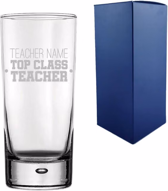 Uniqueful Personalised Top Class Teacher Engraved Hiball Glass, Clear, 300ml