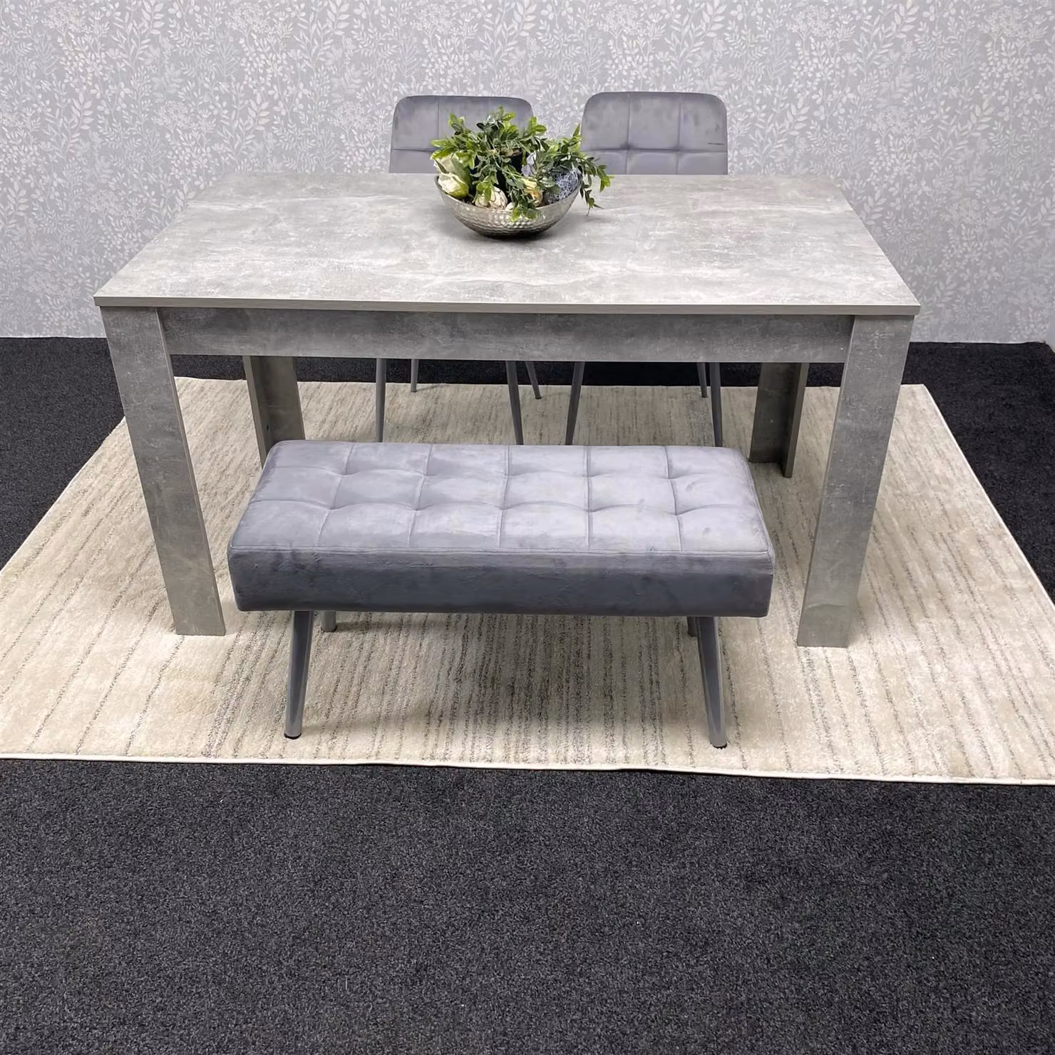 KOSY KOALA Grey Modern Rectangular Dining Table Set with 2 Chairs and 1 Bench, W/D/H: 120 x 77 x 75 cm – 6