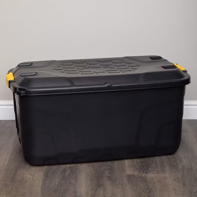 Samuel Alexander 145L Heavy Duty Lockable and Stackable Storage Chest on Wheels with Clips in Black and Yellow