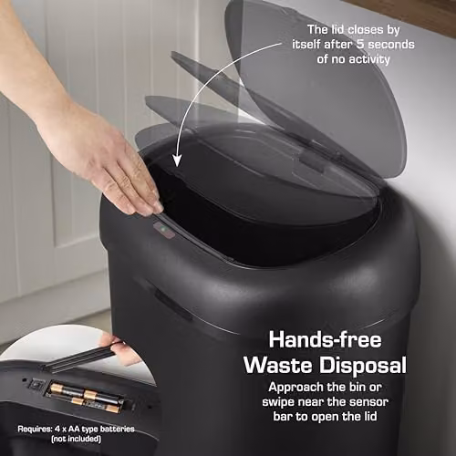 Swan 55L Oval Sensor Bin in Black – 3