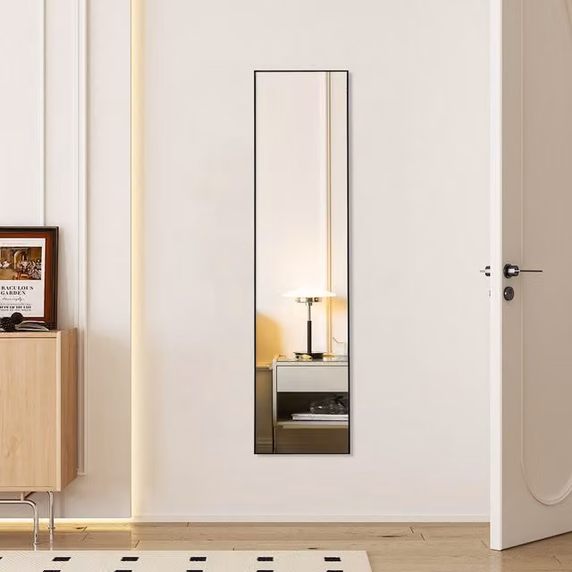 Black Slim Frame Full Length Wall Mounted Rectangular Mirror