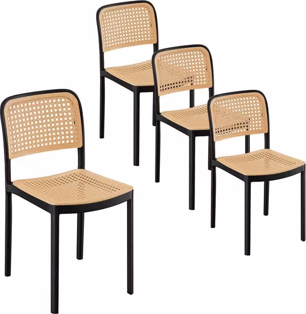 VonHaus Set of 4 Black Plastic Dining Chairs with Art Deco Geometric Design