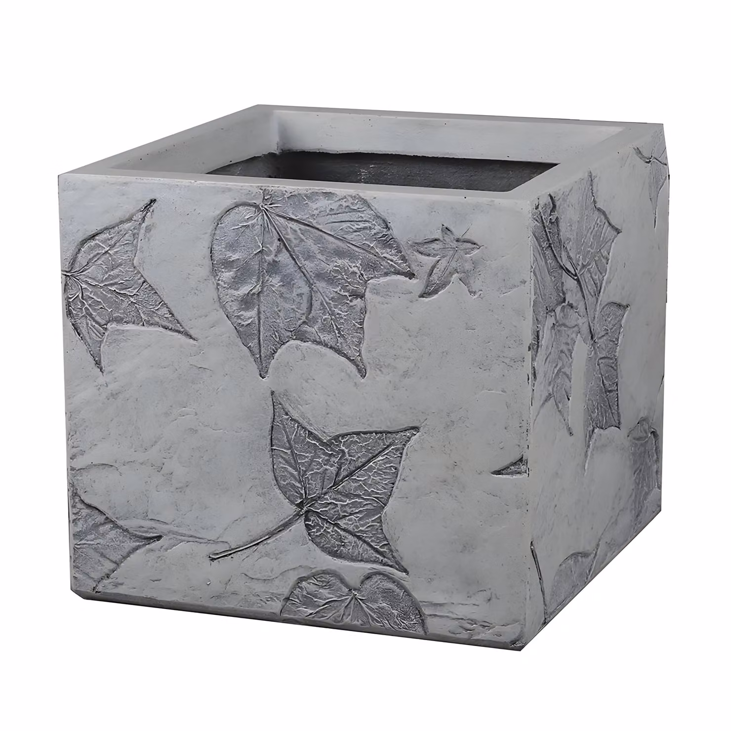 Primrose Grey Stone Effect Ceramic Garden Planter with Leaf Embossed Design, Diameter: 38 cm – 3
