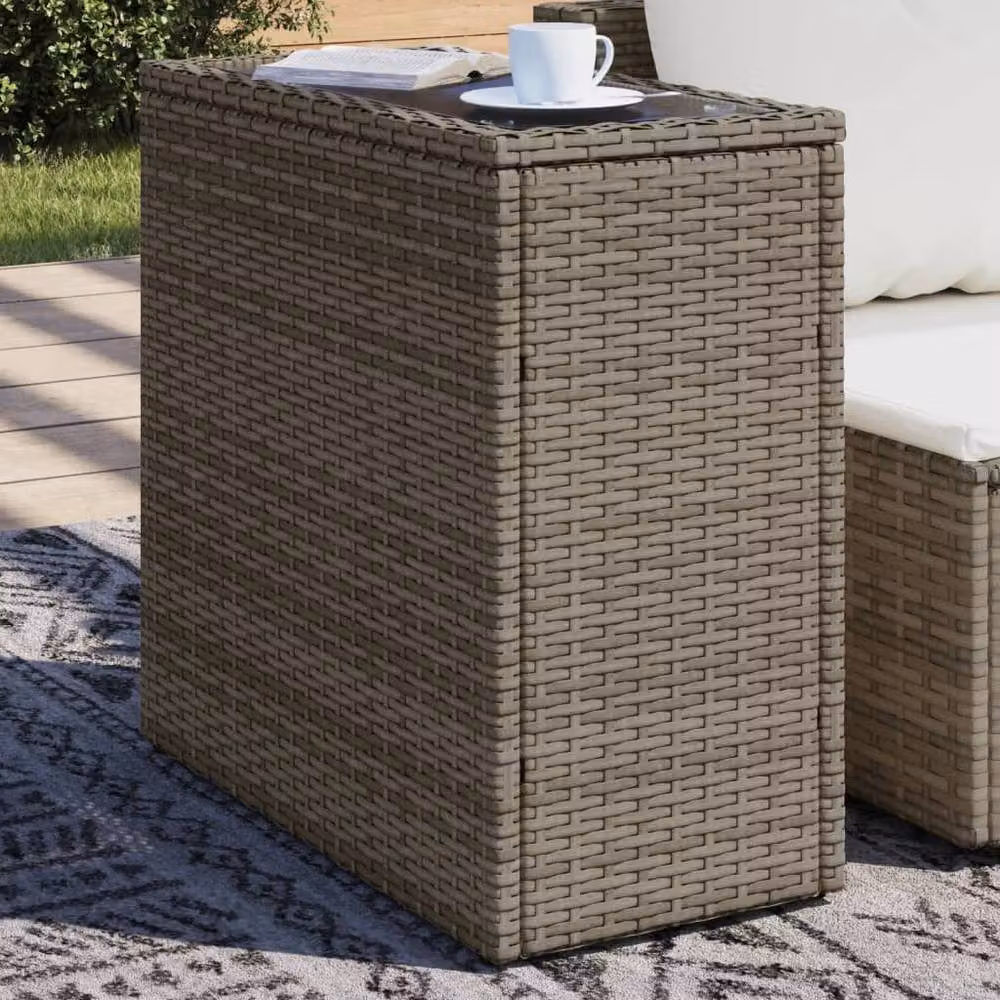 Berkfield Home Grey Poly Rattan Garden Side Table with Glass Top W/D/H: 58 x 27.5 x 55 cm – 2