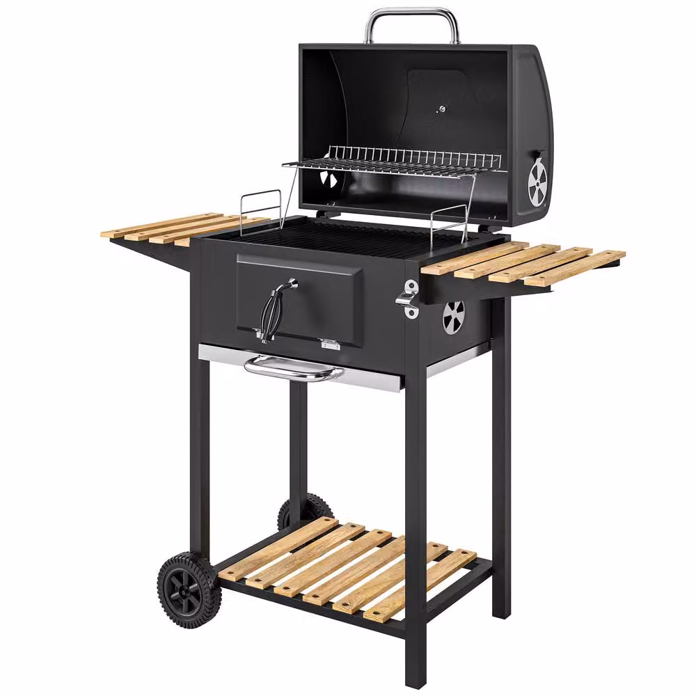 Rolipo Charcoal BBQ Smoker with Warming Rack, Thermometer and Wheels, Black, W/D/H: 112 x 58 x 107 cm – 2