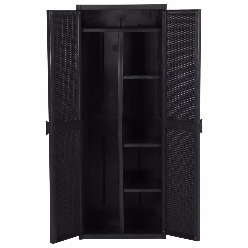 Berkfield Home Black Rattan Garden Storage Cabinet with Internal Shelves, W/D/H: 65 x 45 x 172 cm – 3