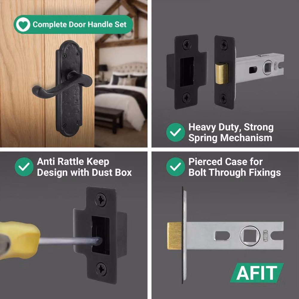 AFIT Black Antique Cast Iron Door Handles with Long Backplate Set, 6 Pairs, W/D/H: 150 x 100 x 15 mm – 4