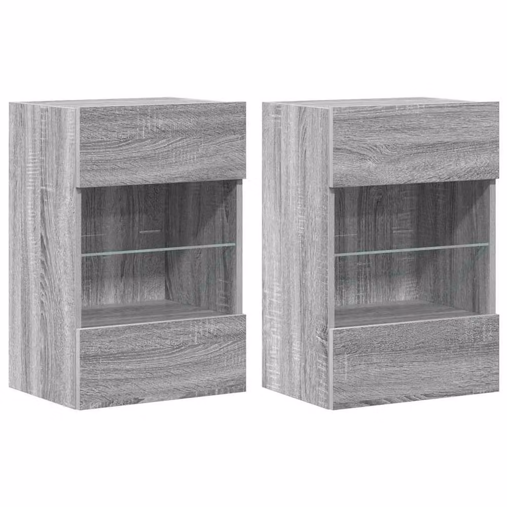 Berkfield Home Set of 2 Modern TV Wall Cabinets with LED Lights in Grey Sonoma, W: 40 cm, D: 30 cm, H: 60.5 cm – 3