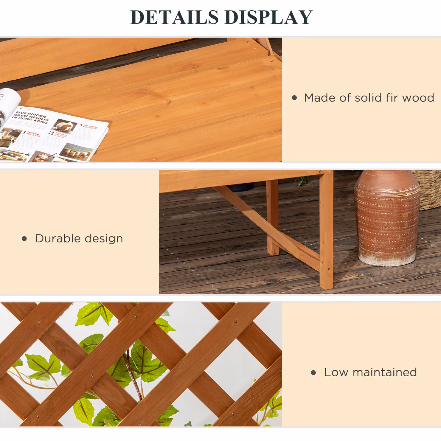 Outsunny Brown Lacquered Hardwood Garden Arch Pergola with Seat and Cushions – 3