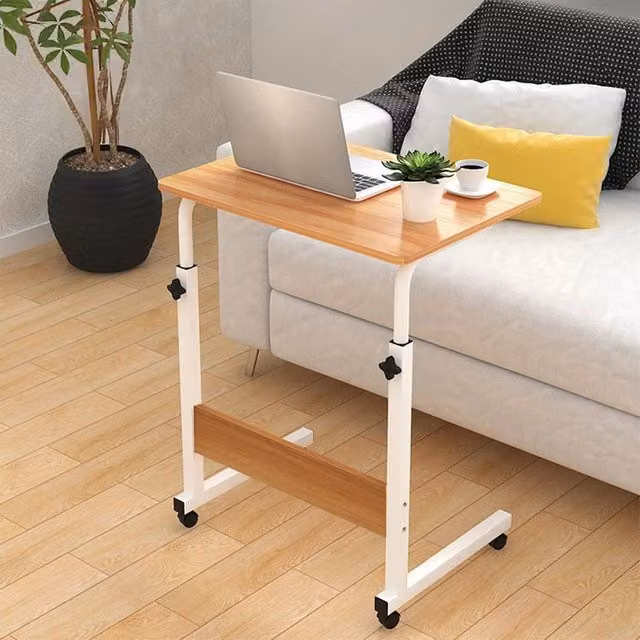 EONLION Height Adjustable Mobile Over Bed Table in Brown – 1