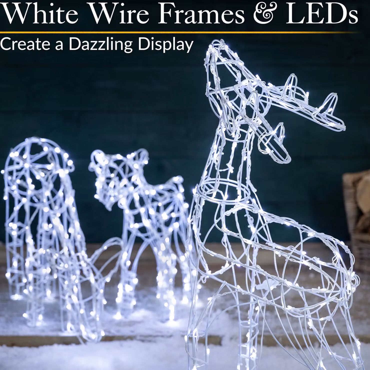 Christow Light Up Reindeer Family Outdoor Christmas Decoration, White Metal Wire LED Set of 3 – 3