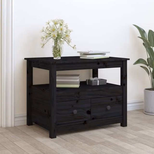 Berkfield Home Black Rustic Solid Pine Coffee Table W: 71 cm, D: 49 cm, H: 55 cm