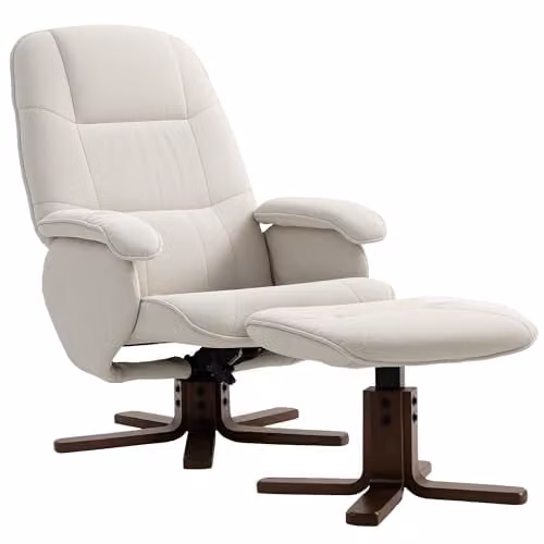 HOMCOM Beige Fabric Swivel Recliner Chair with Ottoman and Solid Wood Frame – 1