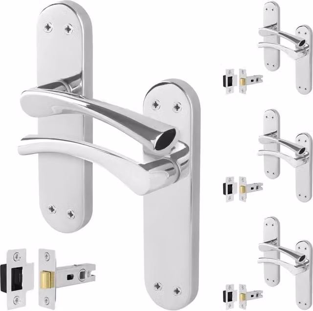 AFIT Chrome Twist Door Handle Latch Set with Novi Backplate, Metallic Silver, 4 Pairs, W/D/H: 150 x 150 x 17.5 mm – 1