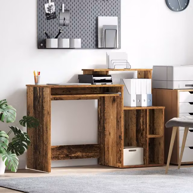 Berkfield Home Writing Desk with Storage in Old Wood Brown, W/D/H: 120.5 x 44 x 88.5 cm – 1