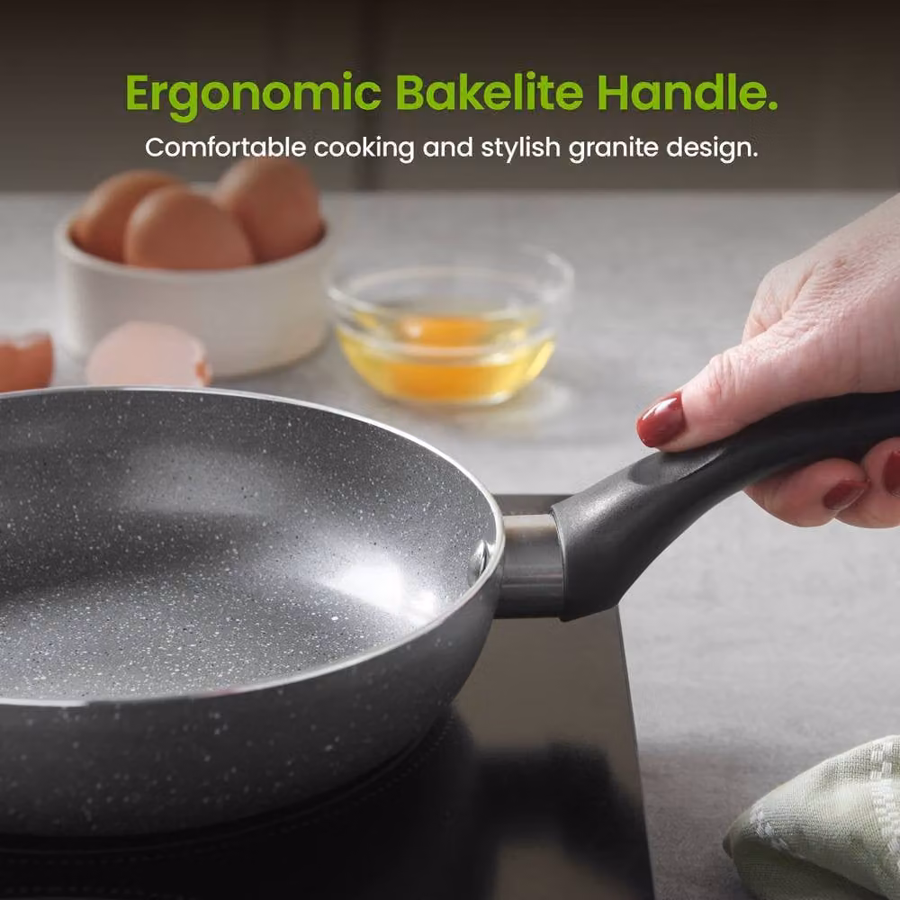 VonShef 8 Piece Non-Stick Granite Pots and Pans Set in Grey, Induction Safe with Glass Lids – 5