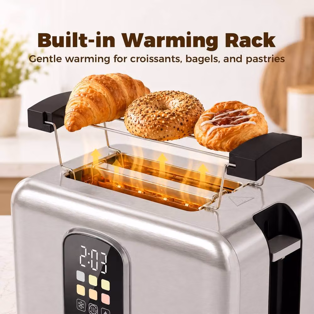 HOMCOM 2 Slice Silver Stainless Steel Toaster with Digital Display and Timer – 6