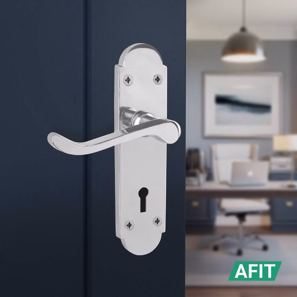 AFIT Polished Chrome Door Handle Lock Set with Silver Hinges, 1 Pair – 3