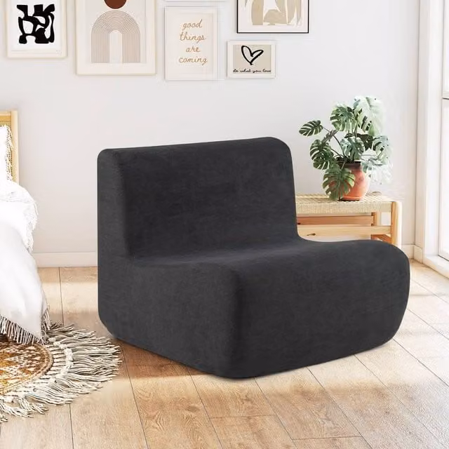 Costway Bean Bag Chair in Dark Grey with Velvet Fabric and Shredded Memory Foam Support
