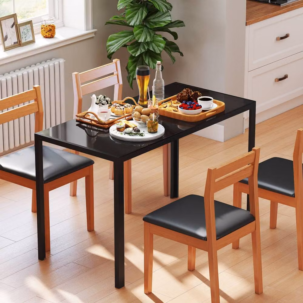 Wyld Haus Tasefi Black Rectangular Tempered Glass Dining Table, 4 Seater, Width: 120 cm – 4