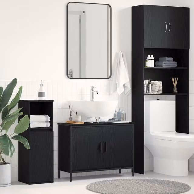 Berkfield Home Modern Black Oak Bathroom Sink Cabinet W/D/H: 80 x 30 x 60 cm
