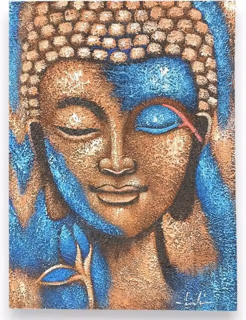 KDMD Buddha Painting with Blue and Bronze Floral Design, W: 75 cm, H: 55 cm – 1