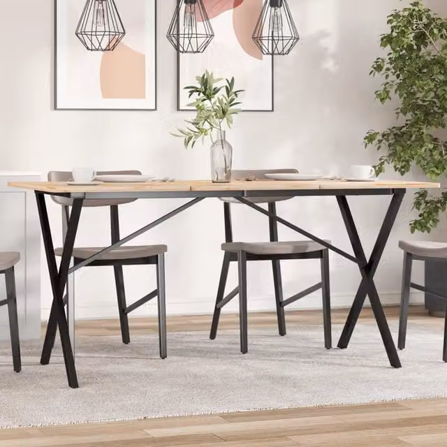Berkfield Home X-Frame Dining Table Legs in Matt Black Steel, W/D/H: 140 x 60 x 73 cm