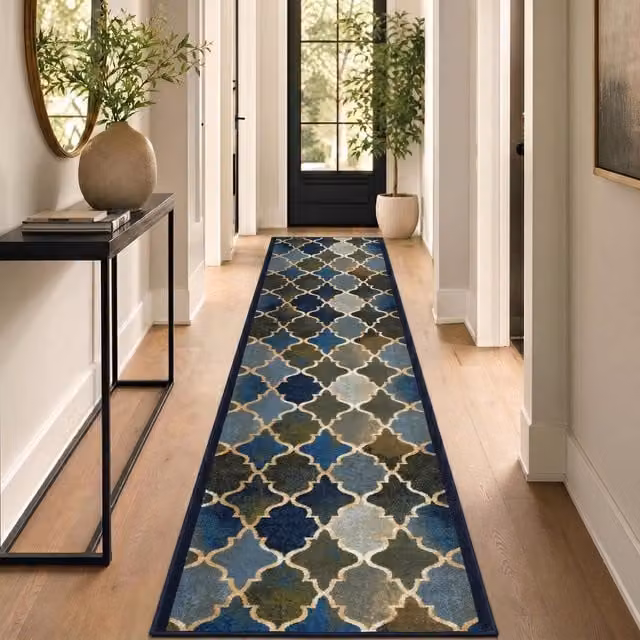 Bravich Anejo Distressed Vintage Hallway Runner, Blue, Width: 91 cm