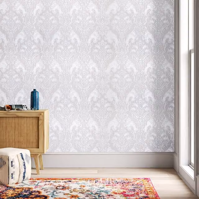 Livingandhome Retro Floral Textured Self-Adhesive Vinyl Wallpaper in Silvery Grey
